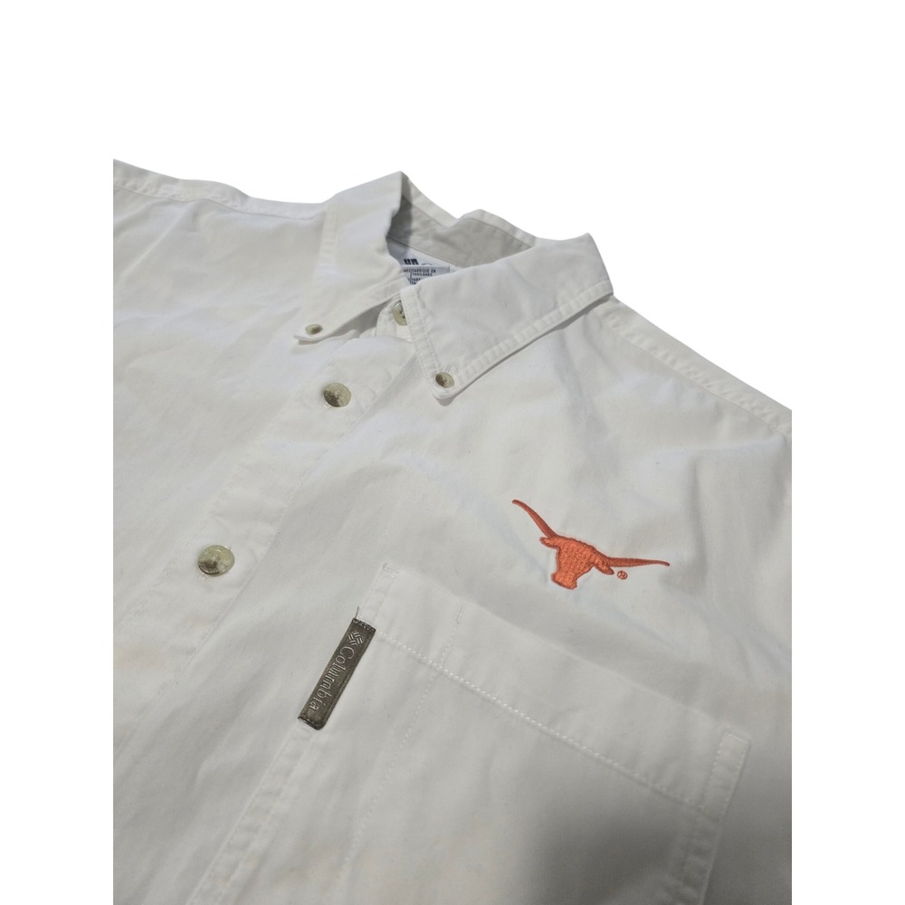 Columbia Mens Texas Longhorns Cotton Button Down Shirt Large White LS XM7227 EUC